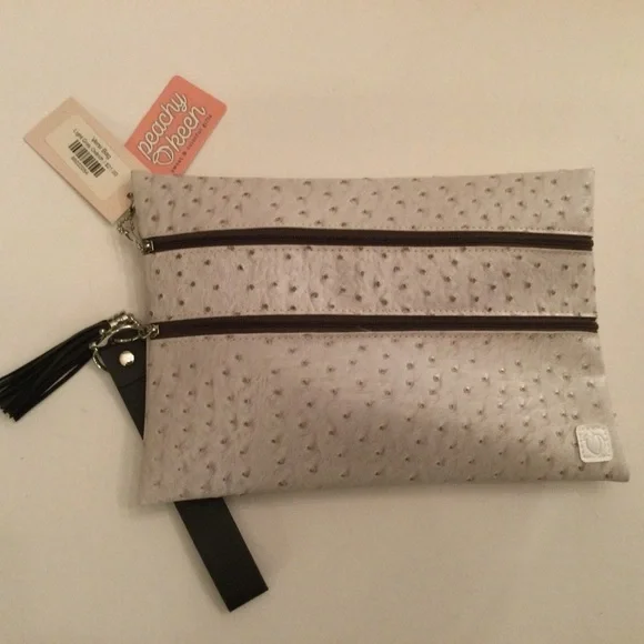 Peachy Keen NWT Clutch Purse Handbag Tan and Brown - Picture 4 of 8